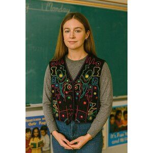 Vintage Emblem Black Design Vest Medium EUC